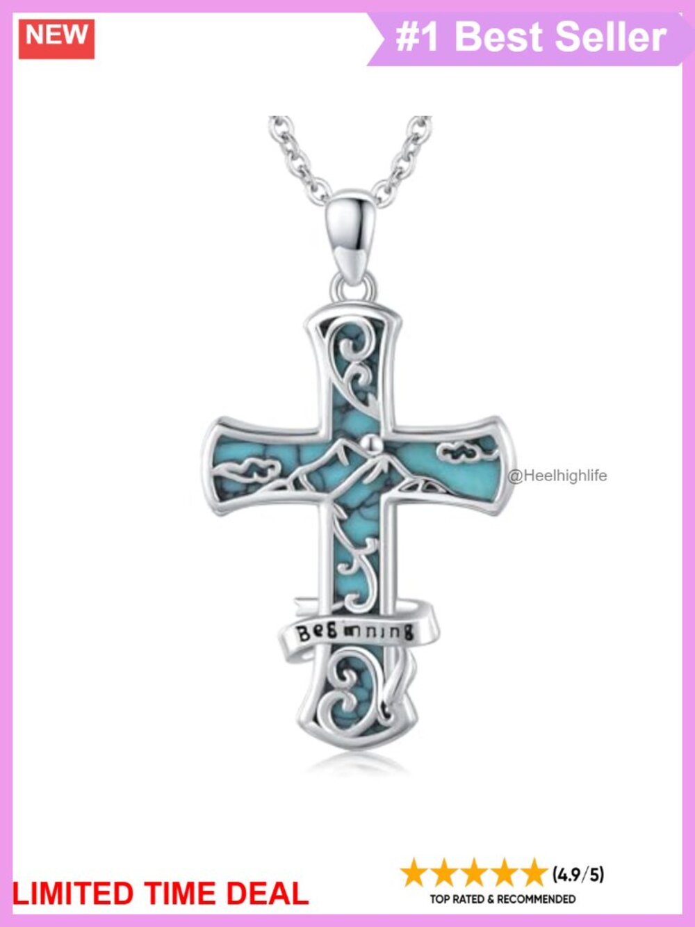 925 Sterling Silver Turquoise Cross Pendant Necklace Boho Gift